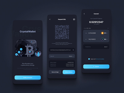 Crypto Wallet & Convert app bitcoin blockchain convert crypto crypto exchange cryptocurrency exchange finance fintech ui ux wallet