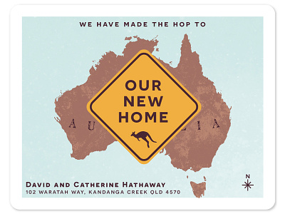 Hop to a New Home address australia card kangaroo map moving announcement ocean road sign stationery
