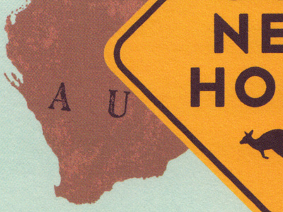 Hop to a New Home close up announcement australia card kangaroo map minted moving roadsign stationery