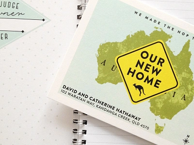 Hop to a New Home announcement australia card kangaroo map minted moving road sign stationery