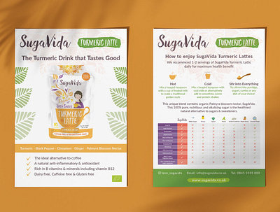 SugaVida Spicy Ginger Turmeric Latte A6 Postcard branding branding design creative design creative designer design designer flyer flyer design freelance freelance designer graphic design graphic designer layout design layout designer print print designer typography typography designer visual design visual designer