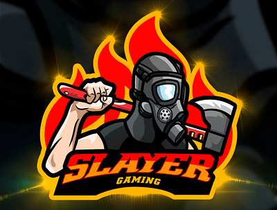 Slayer Gaming Mascot Logo ax axe cartoon cartoon character cartoon illustration chopper customlogo esports esportsteam friday13th gaming gaminglogo gasmask hatchet killer mascotlogo murderer slayer