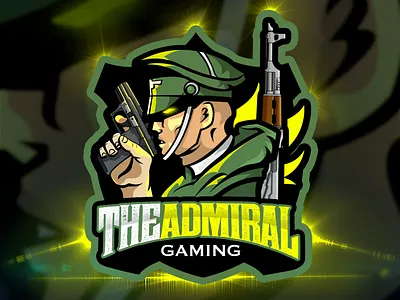 The Admiral Gaming Mascot Logo By Avoltha admiral ak47 cartoon character cartoon illustration commander customlogo esports esportsteam gaming gaminglogo guns soldier war