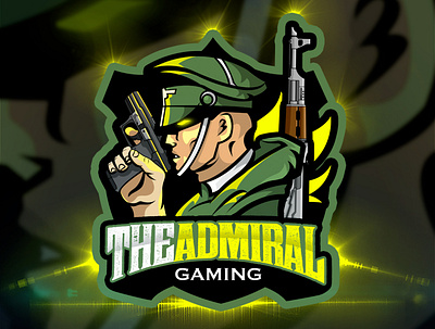 The Admiral Gaming Mascot Logo By Avoltha admiral ak47 cartoon character cartoon illustration commander customlogo esports esportsteam gaming gaminglogo guns soldier war