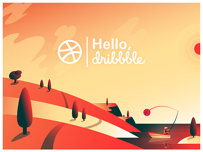 Dribbble Debut artwork debut design dribbble fisher gradient illustration invite landscape seaside summer vector