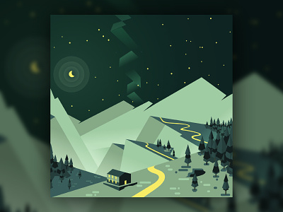 01 - Night & Aurora artwork aurora design flat gradient illustration landscape mountains night vector