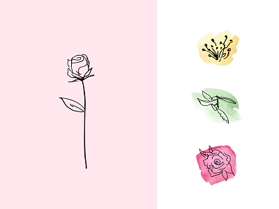 Rose Icons beauty bloom collection design flower grow hand drawn icon illustration leaf line drawn love nature pink plant rose set vector watercolor