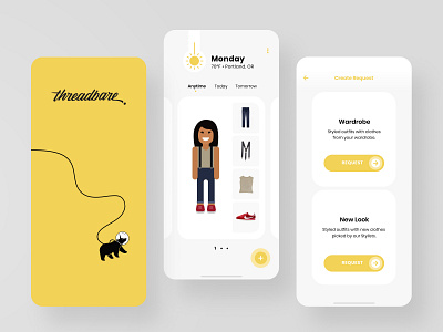 Threadbare 2.0 Product Explorations: Yellow color design exploration mobile product product design ui