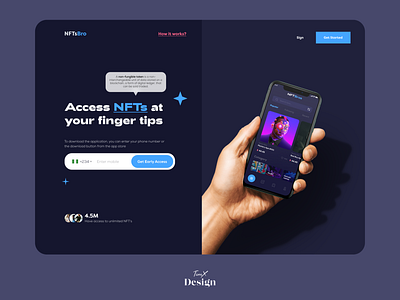 Landing page for NFT Mobile App adobe adobe xd app clean crypto cryptocurrency design figma landing page mobile modern nft ui uiux ux web3