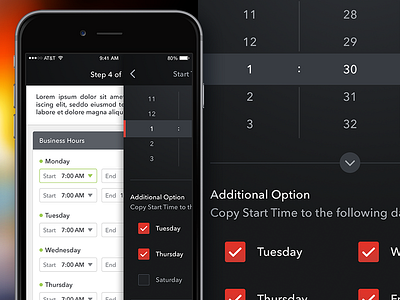 Mileage Tracker App: Business Hours Screen app design designer mobile ui ui design user interface ux ux design