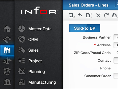 Infor10 Nav Panel app black blue interface design ui ui design user interface design ux