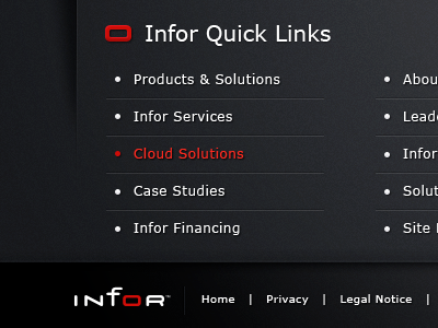 Infor.com Footer Shot black date infor red the skins factory ui user interface website white