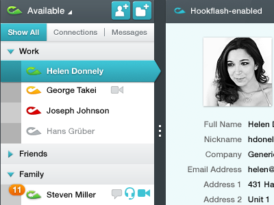Hookflash Contact List With Selected Contact dialer gray gui hookflash matte teal the skins factory ui design user interface user interface design