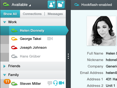 Hookflash Contact List With Selected Contact