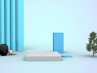 3d rendering podium with geometric abstract platform