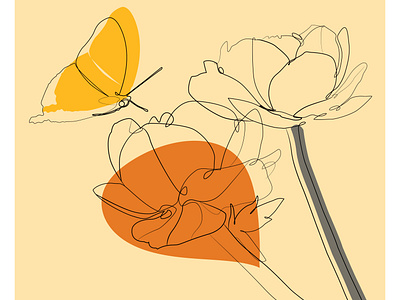 Abstract Flower & Butterfly Line Art design