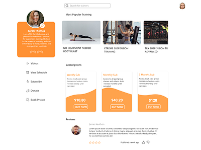 Fitness trainer profile web coaching fitness center gympage profile page ui website design