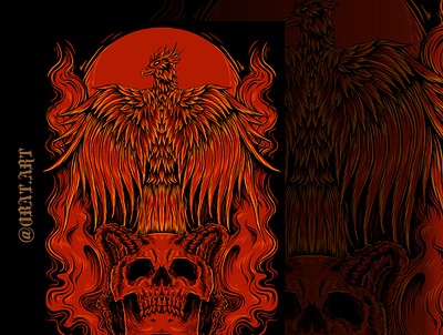 i am fire art artwork branding design digital art drawing illustration illustration art illustrations phoenix skull art