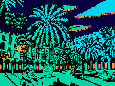 Plaça Reial barcelona comic design illustration procreate simple street scene streetart