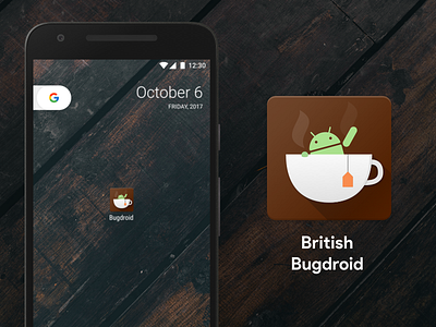 App name TBA adaptive android british bugdroid cup icon illustration tea