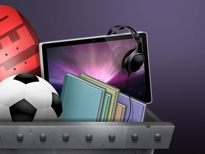 Stuff ball books headphone icon illustration imac skate