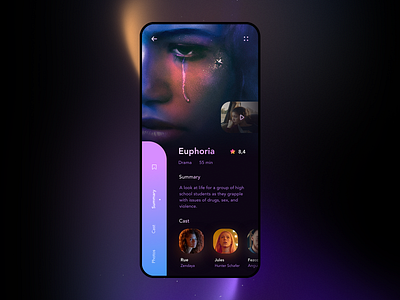 Euphoria app UI Concept app app design application blue clean concept dailyui dark mode design interface mobile mobile ui movie product design purple ui ui design
