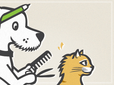 Groomer animal branding cat characters comb design dog groomer hair illustration pen pet scissors spa