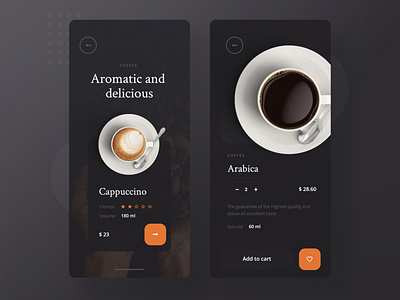 Coffee Mobile App Concept add to cart app arabica cappuccino coffee concept design minimalist mobile mobile app mobile app design mobile ui shop ui ux
