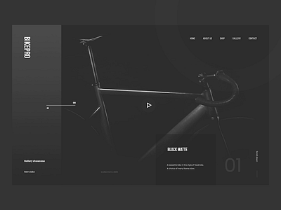 Black Matte Bike Website Concept animation bike black concept design homepage lookbook matte minimalist shop slider typography ui ux video website