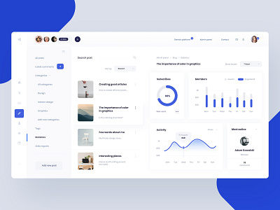 Dashboard - Admin Panel admin admin panel blog blue concept dashboard design flat grid minimal minimalist panel statistics ui ux web web design website website design