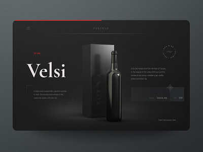 Polinio - Velsi (red wine) black black bottle concept minimalist package typography ui uv ux web design webdesign webdesigner website wine