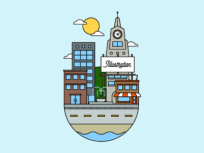 City Illustration city flat illustration line art little world