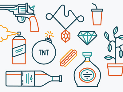 Illustration #2 bomb bottle diamond flat gun hot dog icon linear minimal simple spray vector