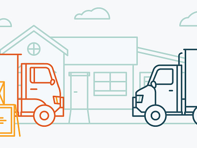 Illustration #4 flat house icon illustration line linear minimal moving simple truck vector
