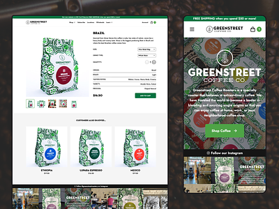 Greenstreet Coffee Website coffee ecommerce landing page mobile product responsive ux vue.js web design website