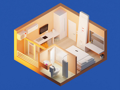 Quarantine and isolation. 3d hotel room