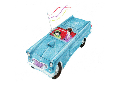 Lenny + Josh blue boy car color colour convertible dad flag pencil retro