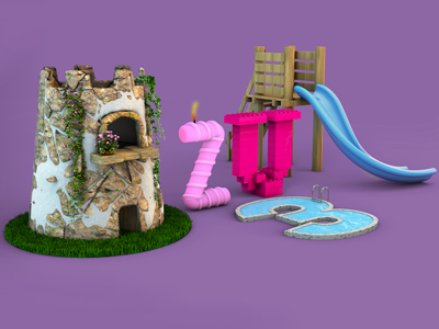 Azul - Invite to birthday 3 3d azul birthday c4d castle invite lego logo swim tower u