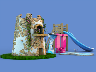 Azul no. 2 3 3d a azul birthday c4d castle invite l lego lettering logo scratch slide swim tower u z