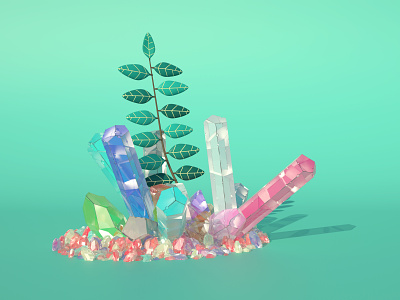 Cristales y plantas 3d concept crystal design nature plants sun