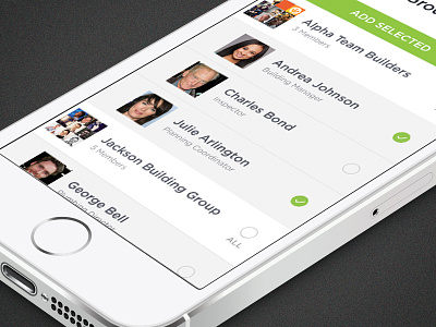 Add Group/Group Members contacts groups lists mobile app design uiux