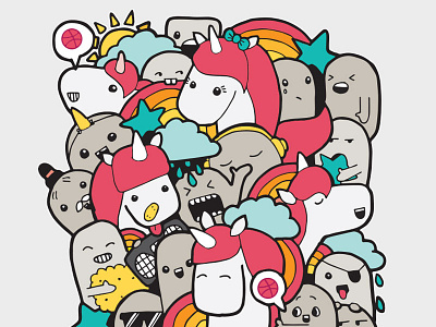 Hello Dribbble! doodle funny illustration unicorn