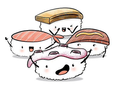 Sushi Bros character characterdesign digital art doodle doodle characters doodles ink kawaii sushi sushi doodle watercolor watercolour