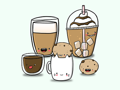 Coffee Doodle character character design cute cute cookie illustration kawaii kawaii coffee kawaii cookie vector