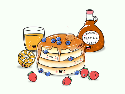 Blueberry pancakes blueberry cute digital art doodle doodle art kawaii kawaii art pancakes procreate strawberry superflat