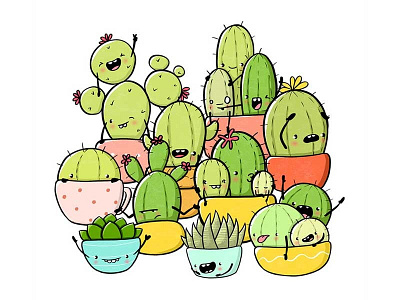 Succulents Doodle cacti cactus character design characterdesign digital art doodle kawaii procreate procreate app succulents