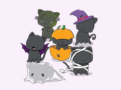 Halloween Cats character design characterdesign clipart digital art halloween halloween bash halloween design kawaii