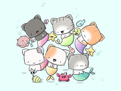 Sea Cats cats catsu character character design characterdesign cute cat cute cats digital art doodle doodle characters kawaii kawaii art mercats mermaid seacats