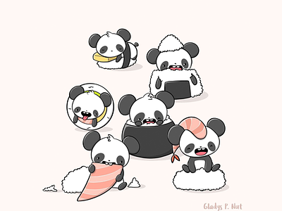 Kawaii Panda Sushi character character design characterdesign cute digital art doodle art doodle characters kawaii kawaii art panda pandas procreate sushi