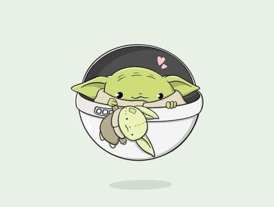 Baby Yoda with his plushies